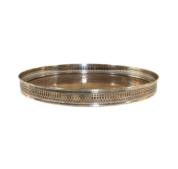 Vintage Silver-Plated Round Gallery Tray Sheffield Brooklyn N.Y.