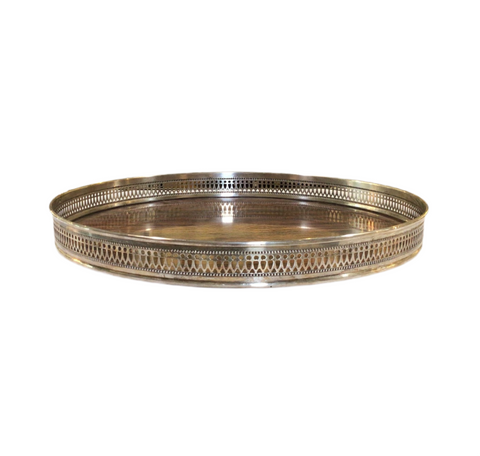 Vintage Silver-Plated Round Gallery Tray Sheffield Brooklyn N.Y.