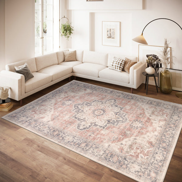 Flaire Vintage Style Washed Rug - Peach