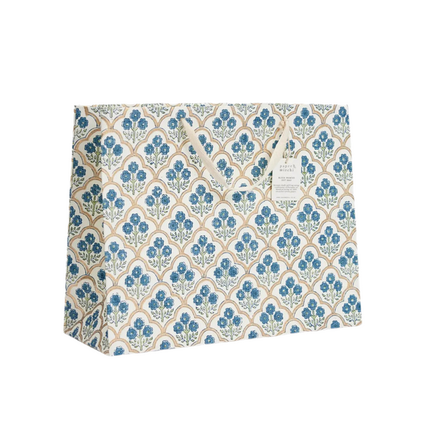 Hand Block Printed Gift Bags - Trellis Indigo