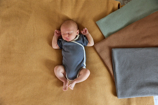 Waffle Knitted Baby Blanket - Blue