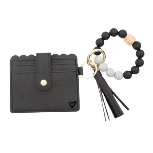 Calgary Vegan Leather Bracelet Card Case - Black Scalloped