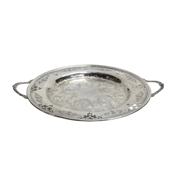 Vintage Round Silver Tray with Handles