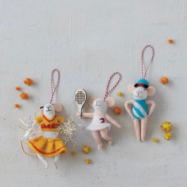 Wool Felt Sporty Mouse Ornaments