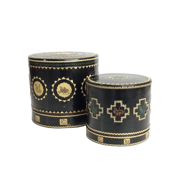 Vintage Burmese Lacquerware Nesting Trinket/Tiffin Boxes S/2