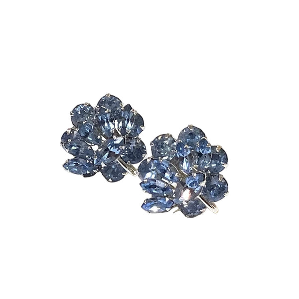 Vintage Pale Blue Rhinestone Clip-On Earrings