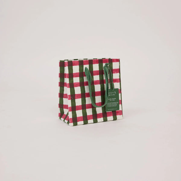 Hand Block Printed Small Gift Bag - Holly Green