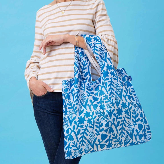 Blue Botanical Reusable Shopper Tote
