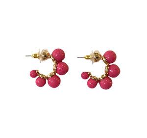 Fuchsia Bead & Gold Hoop Earrings