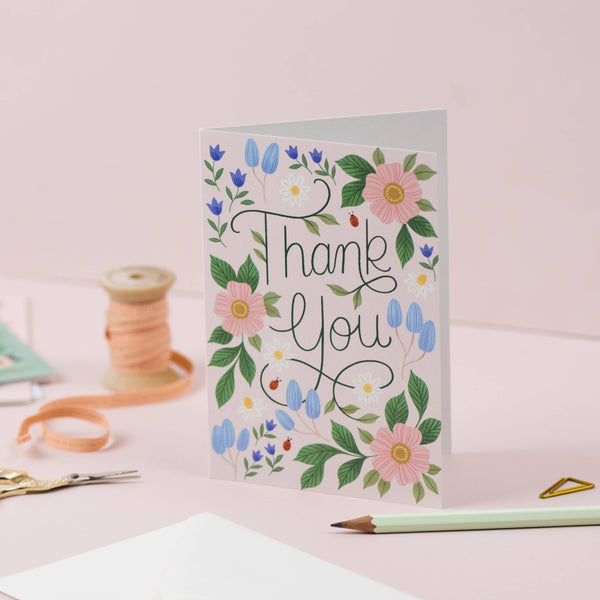 Pretty Floral Thank You Greeting Design