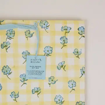 Hand Block Printed Gift Bags - Gingham Alaska