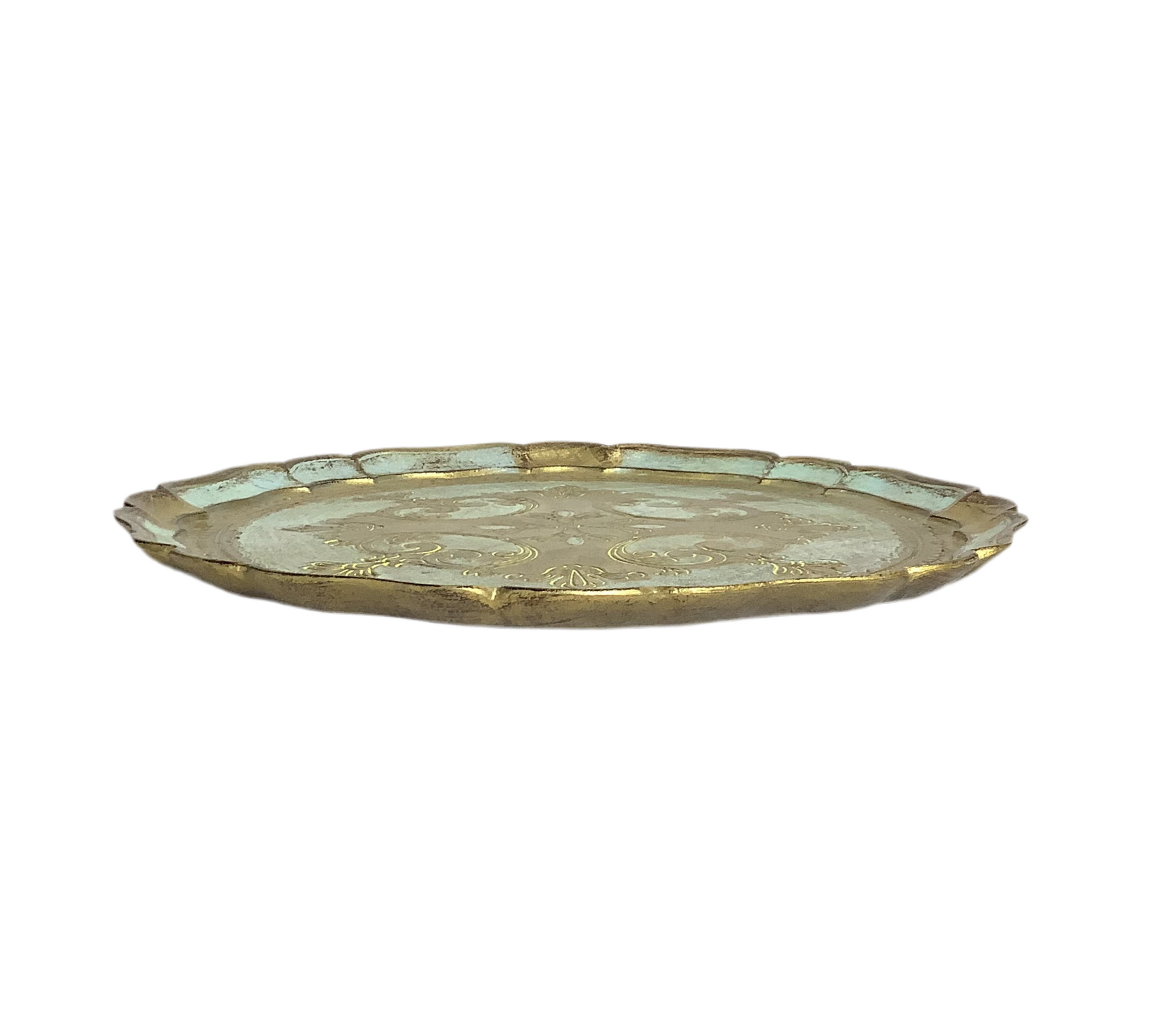 Vintage Pale Blue & Gold Florentine Round Tray