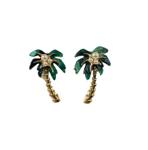 Green & Gold Palm Tree Earrings