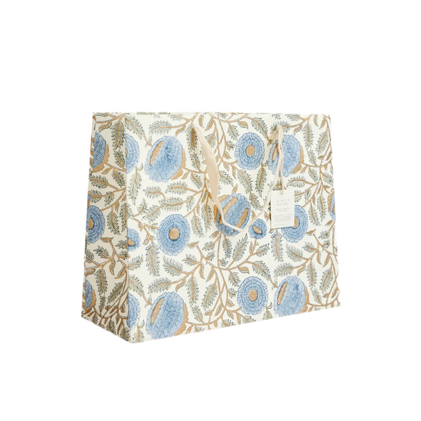 Hand Block Printed Gift Bags - Marigold Glitz Blue Stone