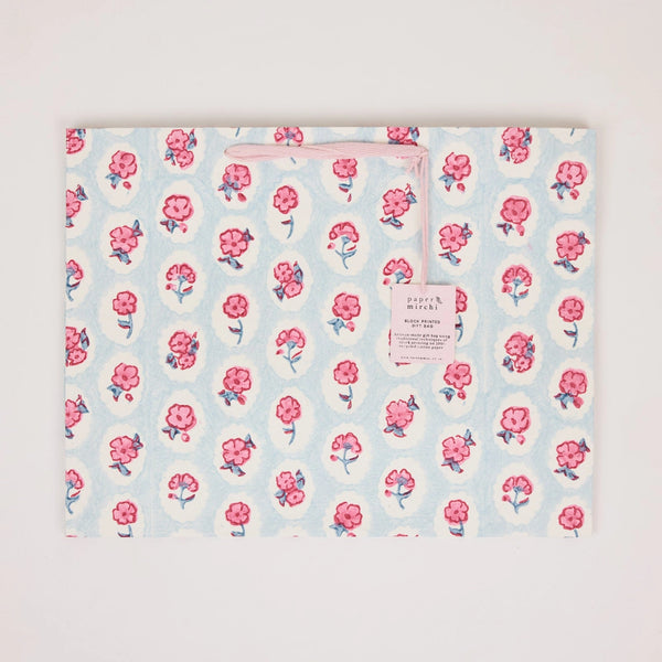 Hand Block Printed Gift Bags - Scallop Tiles Pink Sorbet