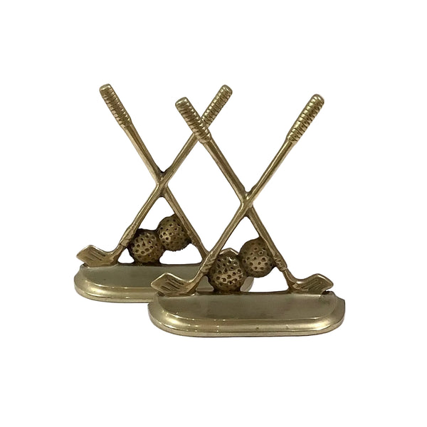 Vintage Golf Clubs & Golf Balls Brass Bookends