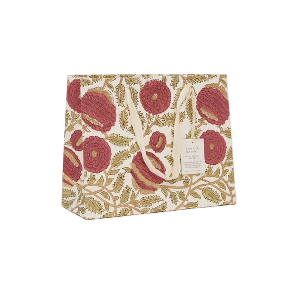 Hand Block Printed Medium Gift Bag - Scarlet Refresh