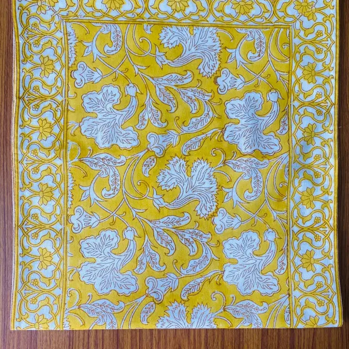Saffron Yellow and Off White Indian Print Table Runner
