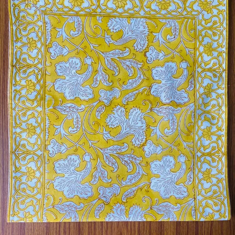 Saffron Yellow and Off White Indian Print Table Runner