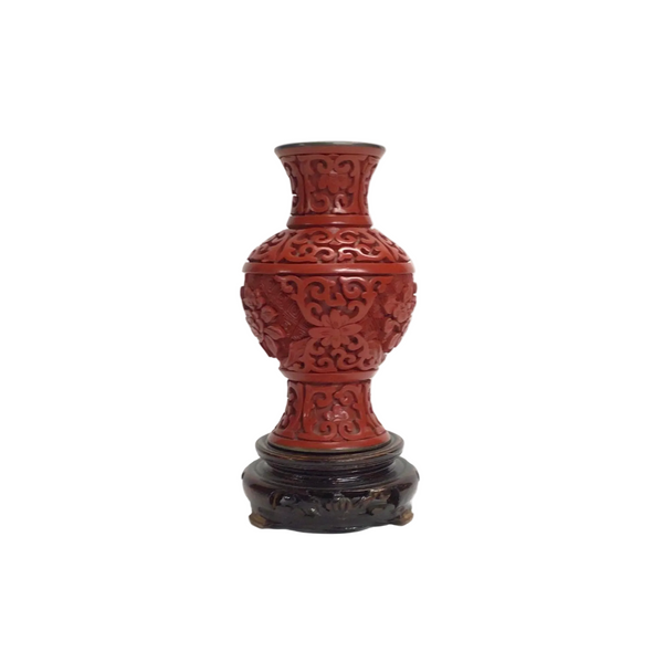 Vintage Chinese Small Red Cinnabar Vase