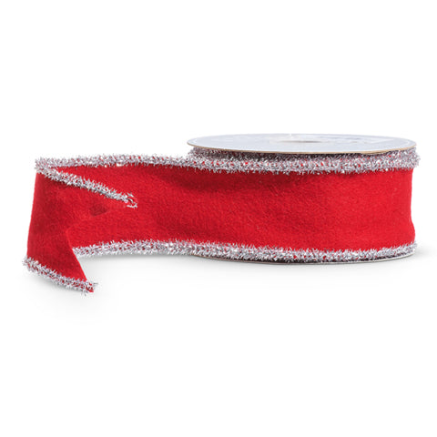 Red Felt Ribbon with Tinsel Trim 10 Yards
