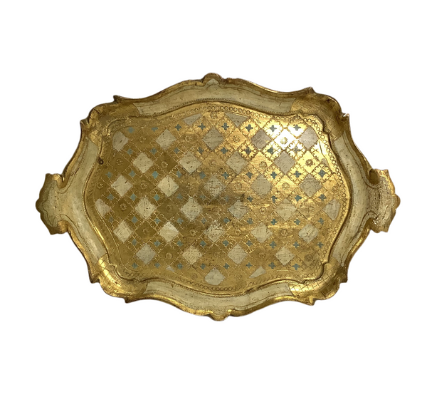 Vintage Oval Gold & Blue Florentine  Tray