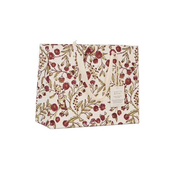 Hand Block Printed Medium Gift Bag - Scarlet Refresh