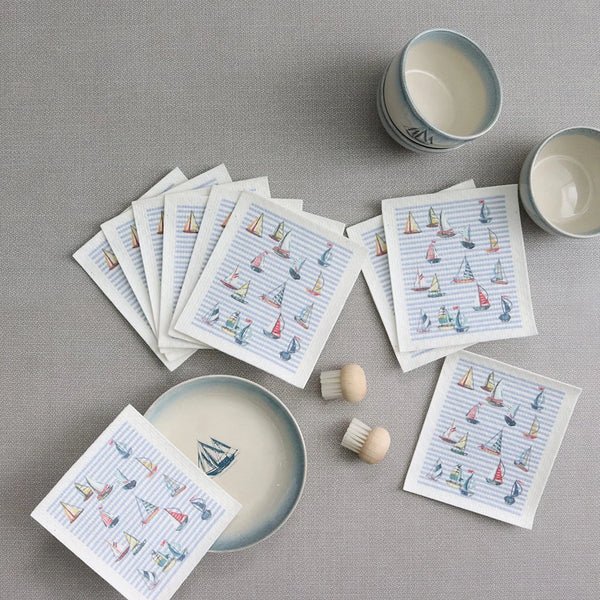 Sailboat Stripes Sponge Cloth