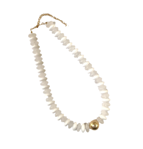 Beaded Disc Necklace - White