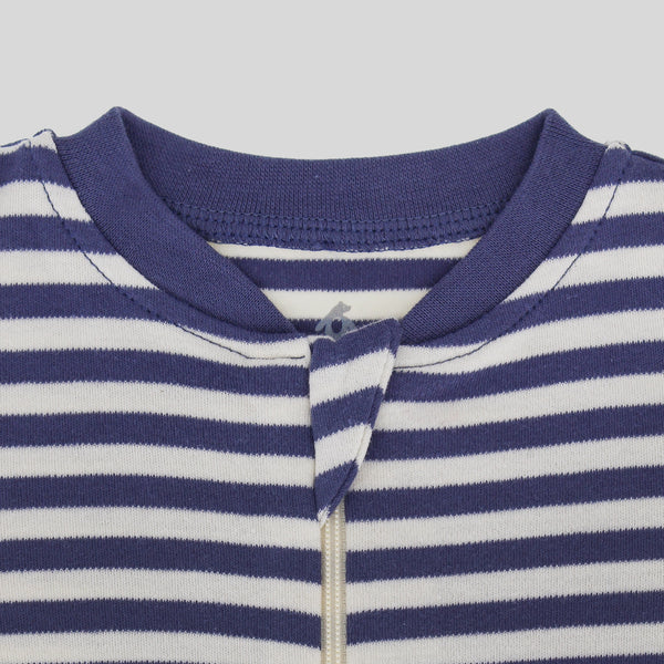 Organic Cotton Grey Stripes Front Zip Footed Sleeper