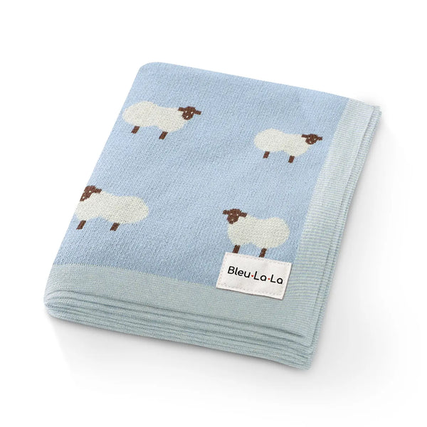 Cotton Receiving Swaddle Baby Blanket - Baby Blue/Sheep