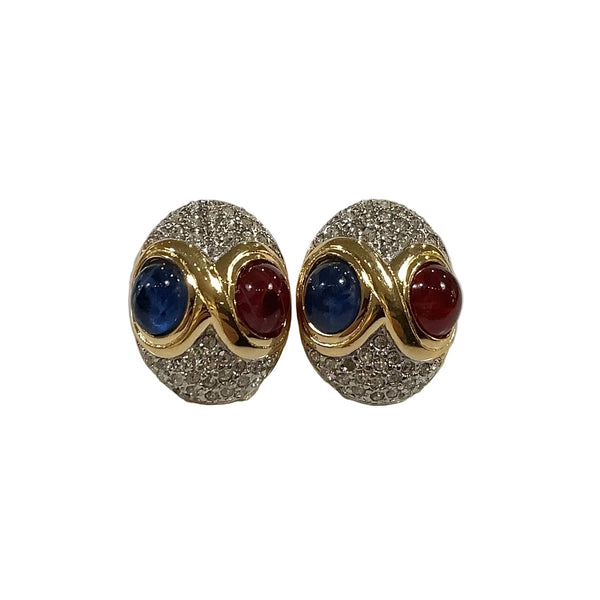 Vintage Oval Gold & Rhinestone Clip-On Earrings