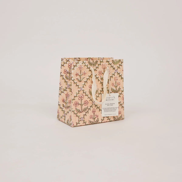 Hand Block Printed Small Gift Bag - Terracotta