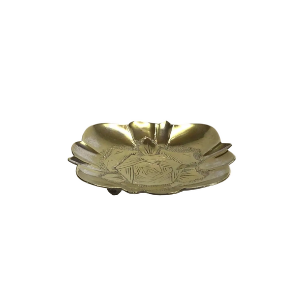 Vintage Etched Brass Footed Trinket Dish