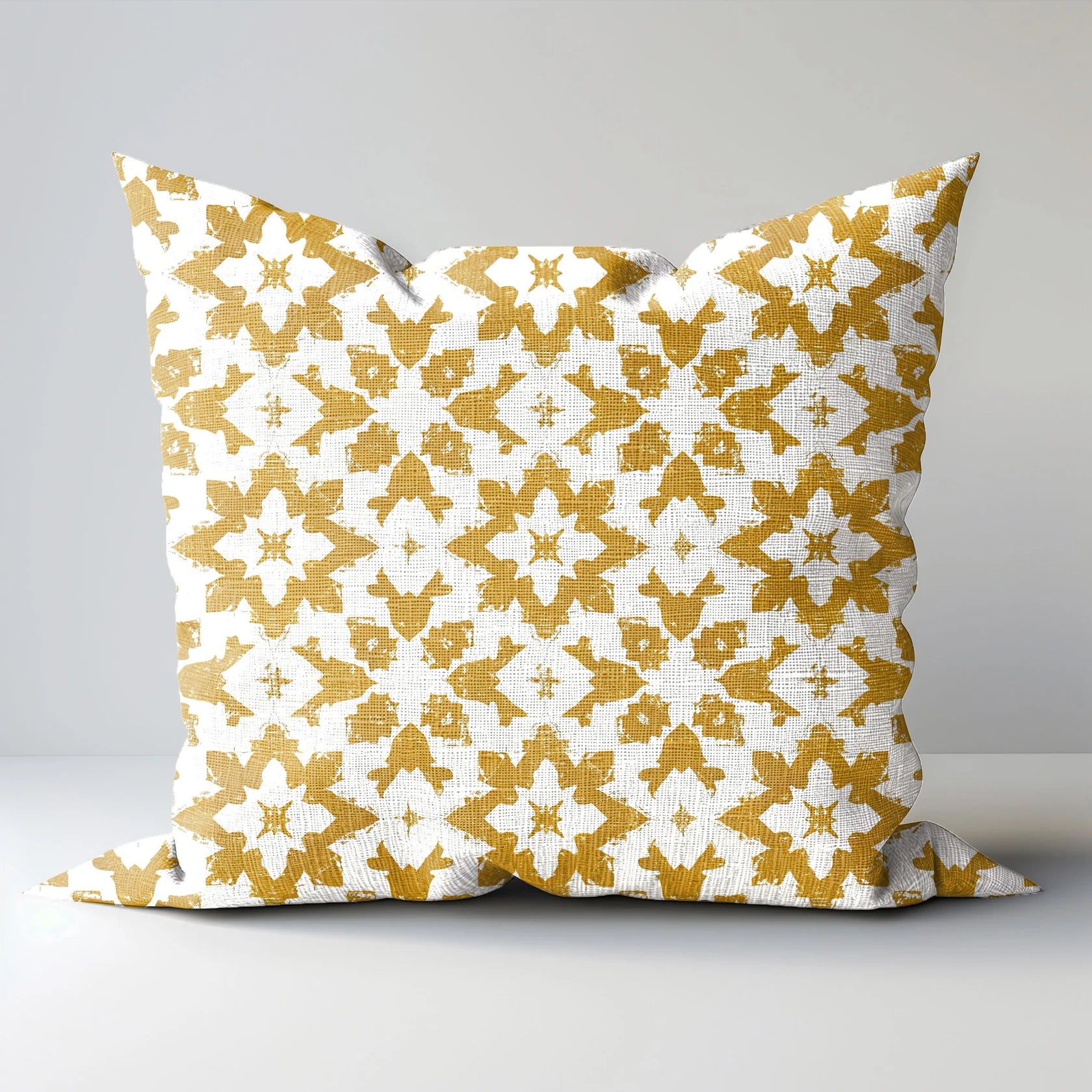 Mustard & White Block Print Linen Pillow - Sala