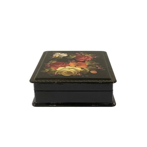 Vintage Floral Black Lacquer Box