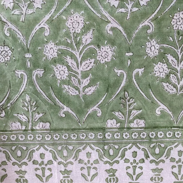 Pear Green Hand Block Print Cotton Tablecloth