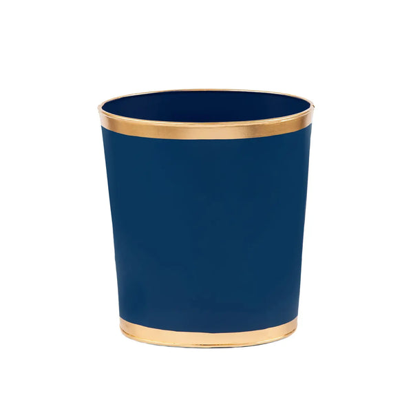 Oval Handpainted Metal Wastebasket - Indigo Blue