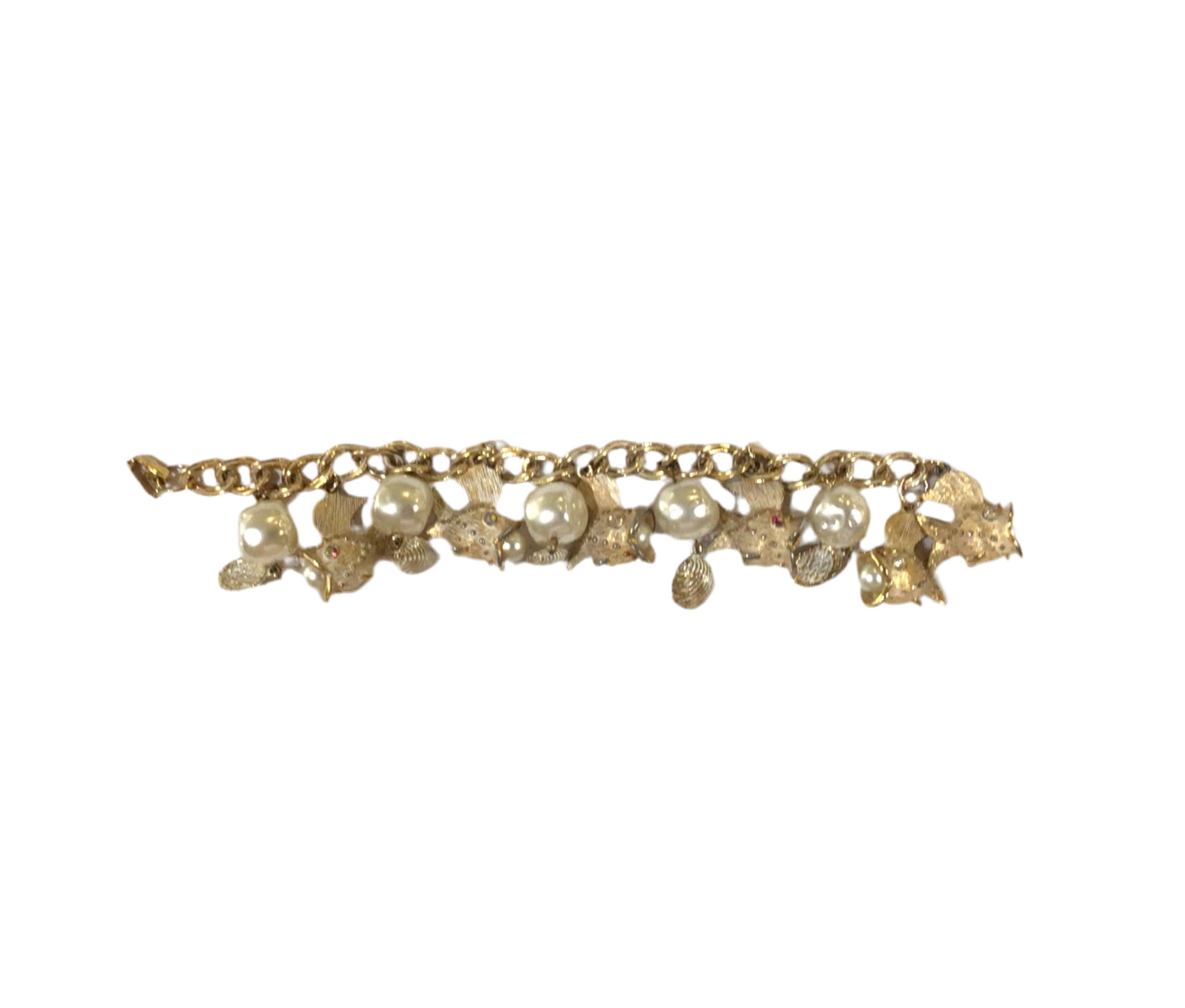 Vintage Fish, Shell & Freshwater Pearl Charm Bracelet
