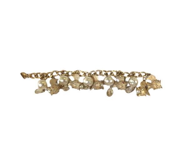Vintage Fish, Shell & Freshwater Pearl Charm Bracelet