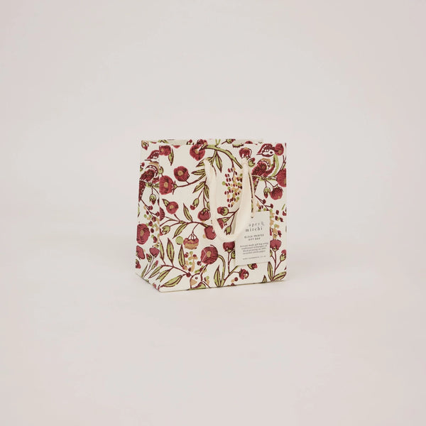 Hand Block Printed Small Gift Bag - Scarlet Refresh