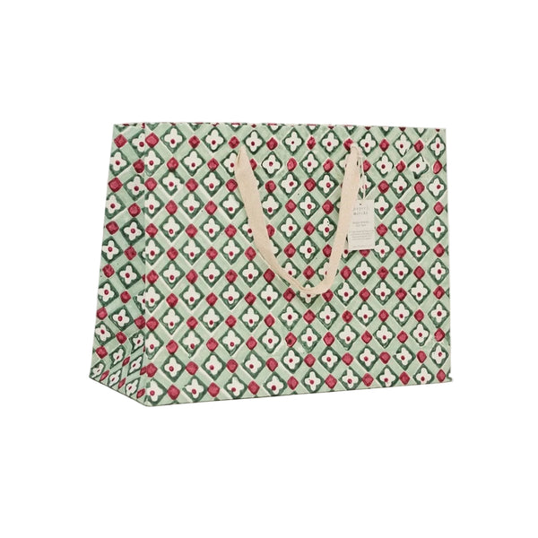 Hand Block Printed Large Gift Bag - Traditional Christmas