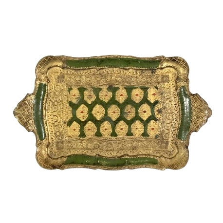 Vintage Florentine Green & Gold Rectangular Tray