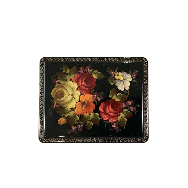 Vintage Floral Black Lacquer Box