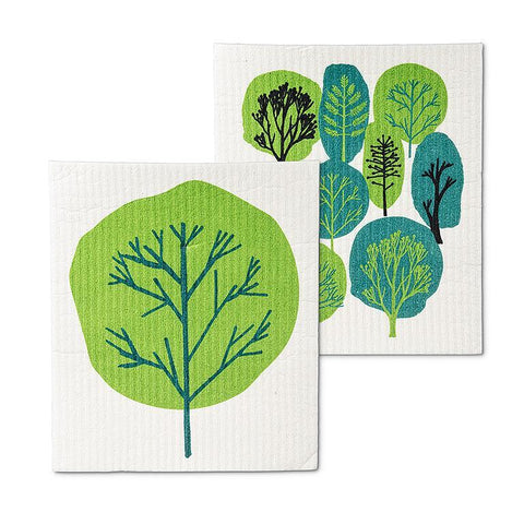 Allover Green Trees Swedish Dishcloths Set of 2