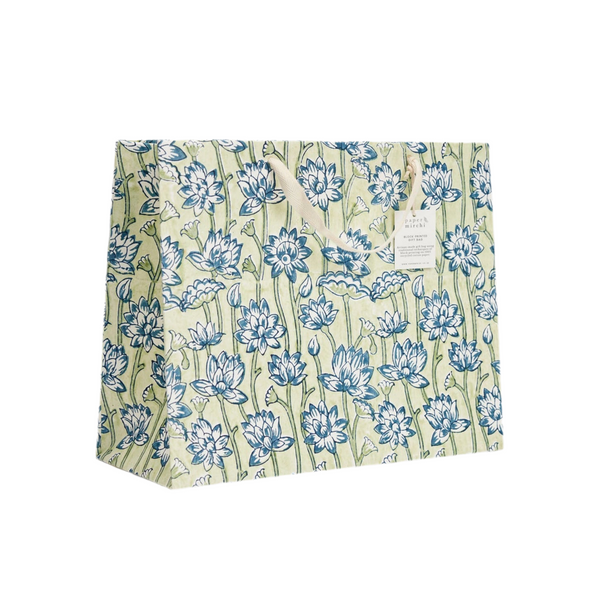 Hand Block Printed Gift Bags - Lotus Indigo