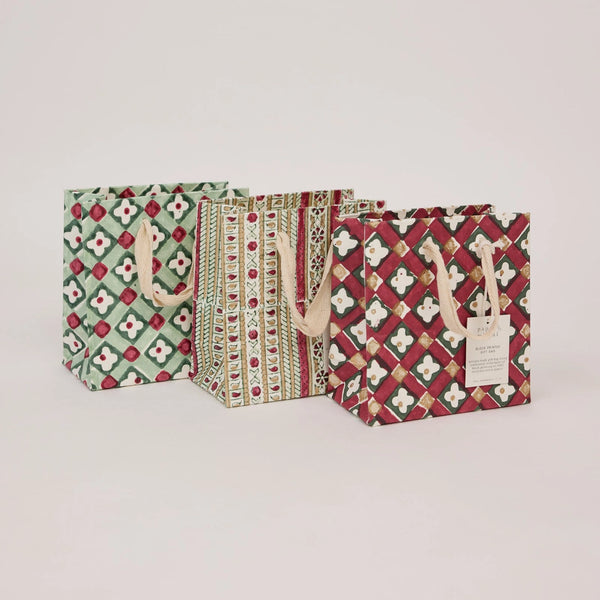 Hand Block Printed Small Gift Bag - Traditional Christmas
