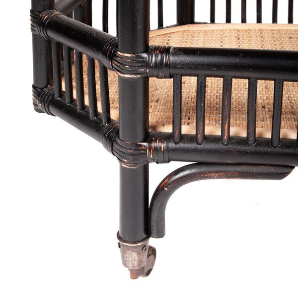 Chinoiserie Black Rattan Bar Cart