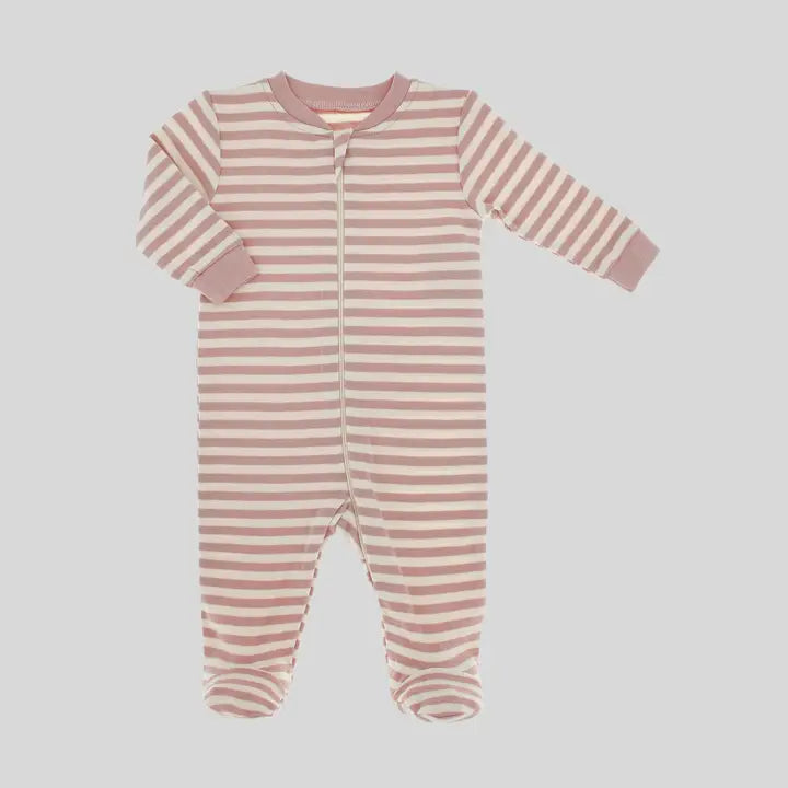 Organic Cotton Rose Stripes Front Zip Footed Sleeper