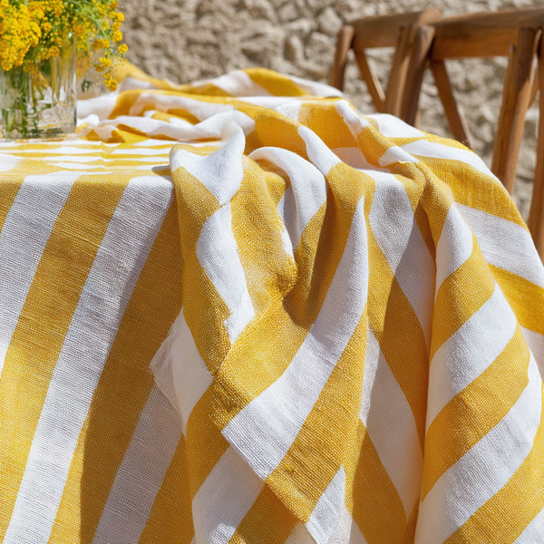 Yellow Stripe Avignon Linen Tablecloth